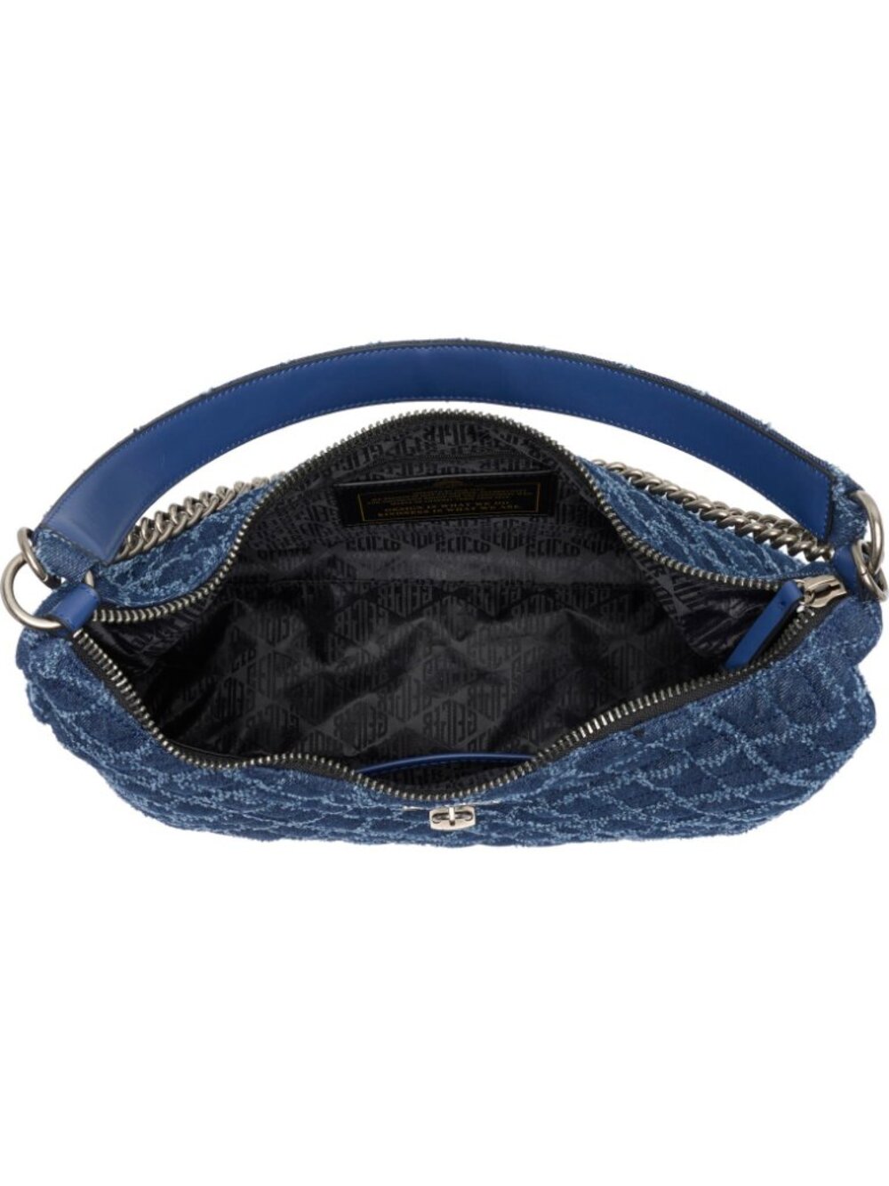 Kurt Geiger Brixton Large Blue Denim Quilted Hobo Bag Purse Chain Strap Lock NWT - Picture 5 of 5
